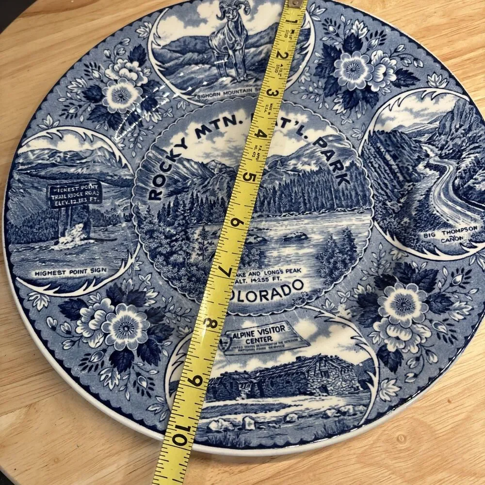 Vintage Rocky Mtn Nat’l Park Fine Straffordshire Ware Blue White Souvenir Plate